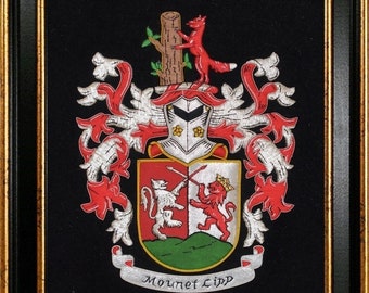 Coat of Arms embroidery hand embroidered family crest - Coat of Arms heraldry gift idea