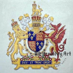 England&#39;s Royal Coat of Arms paintings- hand painted royal crest of the United Kingdom on canvas, watercolor paper or leather