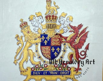 Hand-Painted Royal Coat of Arms – United Kingdom Heraldry Art