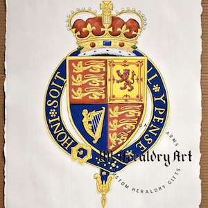 Royal Coat of Arms of England paintings, Tudor Rose Royal Badge of England painting on hand crafted watercolor paper