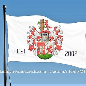 Artist-designed Family Crest Coat of Arms Flags, Custom Heraldry Flags and Banners up to 10 ft. - Standard & AI-generated Coat of Arms flags