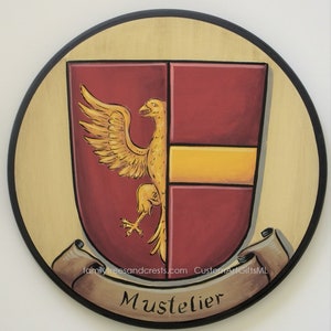 SALE - 12 or 14-inch Family Crest Wall Plaque, Coat of Arms Clan Crest on rd. Wooden Plaque