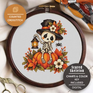 Scared Skeleton Counted Crosstitch, Digital Design, PDF Charts, Cross Stitch Pattern, Pattern Keeper, (Digital Download)