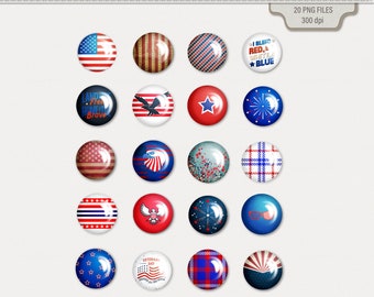 Independence Day Scrapbook Flair Buttons - July 4th - Embellishment - Design Element - Clipart - Brads - Digital Planner Stickers - Badges