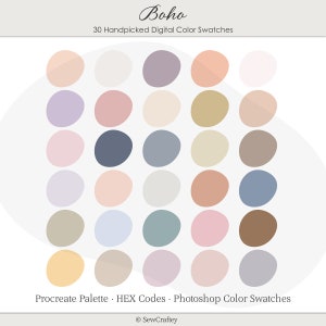Boho Digital Color Palette, Color, Colour, Swatches, Procreate, Photoshop, Hex Codes, digital download