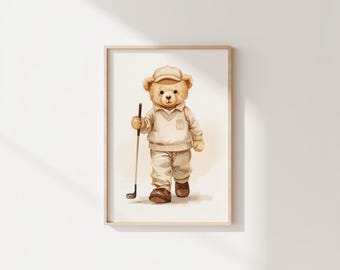"Golf Teddy Bär Kinderzimmer Poster: ""Vintage Sport"""