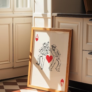 Ace of Hearts Cowboy Wall Art Print – Country Western Dancing Duo Playing Card Art – Rustic Valentine’s Day Gift – Digital Download Poster
