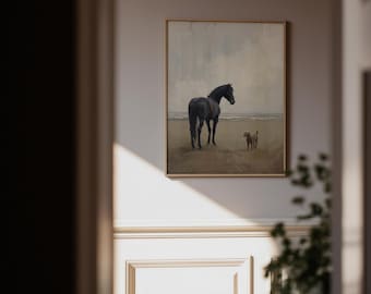 Vintage Horse and Dog Print, Rustic Farmhouse Wall Art (Digital Download)