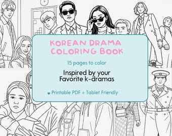 K-Drama Coloring Book | Aesthetic Line Art, 15 Pages (PDF)