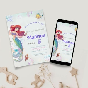 The little Mermaid Birthday Invitation Template Digital Editable Canva Party Invite Instant Download Under The Sea Theme Birthday Disney