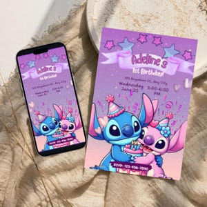 Modelo de convite para festa de aniversário com ponto cruz, alienígena azul digital, comemoração, design editável do Canva, download, convite ecológico para impressão