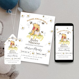Winnie the Pooh Baby Shower Invitation: Gender Neutral Honey Theme (Digital Download, Canva Template)