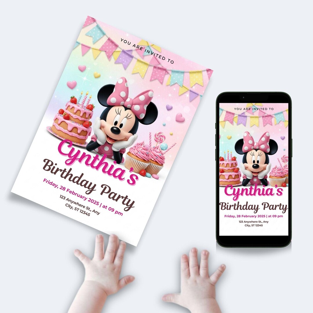 Minnie Mouse Birthday Invitation Template Editable Canva Digital ...
