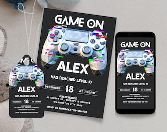Sjabloon verjaardagsuitnodiging videogame digitaal bewerkbare Canva-feestuitnodiging Instant Download Gaming thema verjaardagsversieringen Gamer