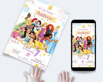 Princess Birthday Invitation Template Digital Editable Canva Party Invite Instant Download Fairy Tale Theme Birthday Decorations Royal