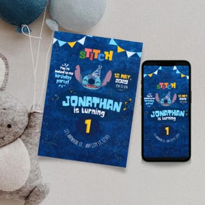 Modèle numérique personnalisé d'invitation d'anniversaire pour garçon, motif bleu extraterrestre pour fête des enfants, toile modifiable, invitation d'anniversaire au point garçon