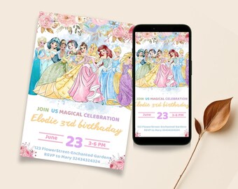 Princess Birthday Invitation Template Digital Editable Canva Party Invite Instant Download Fairy Tale Theme Birthday Decorations Royal