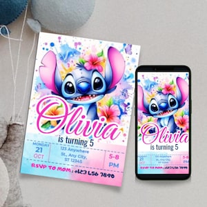 Convite com tema de ponto editável | Modelo digital para festa de aniversário de meninas | Design Canva ecologicamente consciente