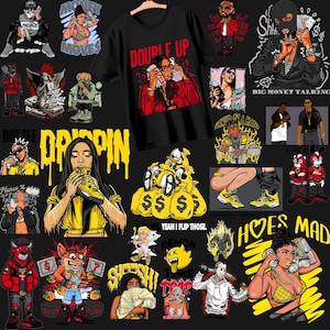 Bundel met 99+ gangsterstijl png-T-shirtontwerpen | DTF-afdrukken | Nijlpaard streetwear | Street Art uit de popcultuur: oversized T-shirtontwerpen