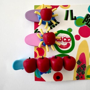 Handmade Apple Hair Clips – Fun Polymer Clay Fruit Barrettes