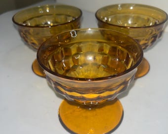 Set of 3 Vintage Amber Indiana Glass Sherbert Dishes