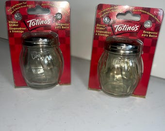 Set of 2 Totinos Vintage Collectable Glass Cheese Shakers