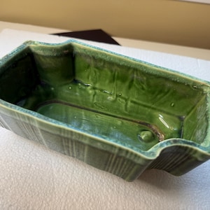 Vintage Green Glazed Ceramic Rectangular Planter. 7.75” long, 4” wide, 2.75” tall