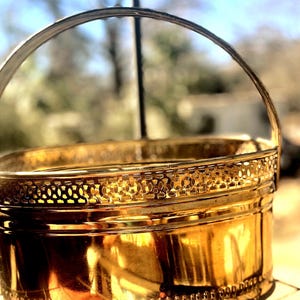 Vintage Brass Rectangular Basket/Planter with Handle