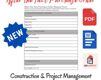 After the fact Purchase Order Form - Contractor Change Order Form -Template- Project Management - Digital Download - Editable PDF & Word Doc