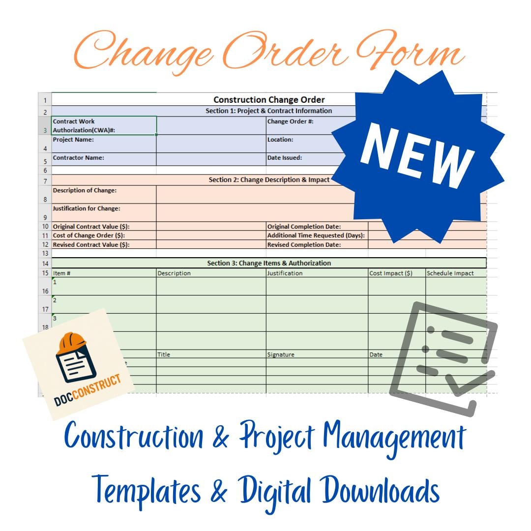 Construction Change Order Form - Contractor Change Order Template ...