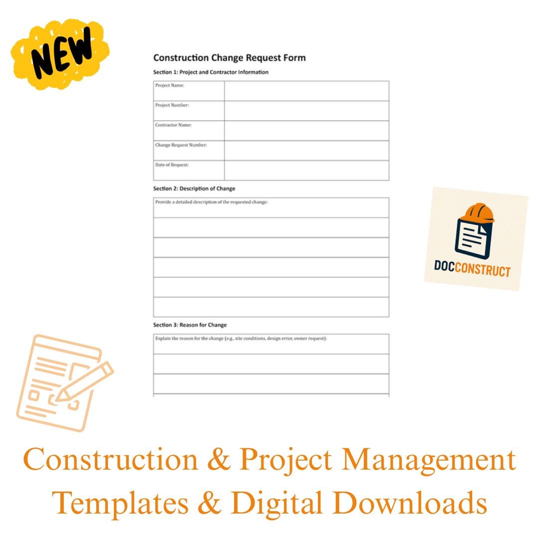 Construction Change Request Form Editable PDF & DOC Contractor Change ...