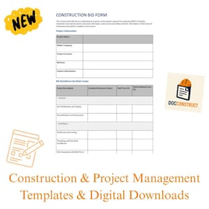 Construction Bid Template for utility projects Editable Doc & PDF Contractor Estimate Sheet