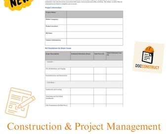 Construction Bid Template for utility projects Editable Doc & PDF Contractor Estimate Sheet