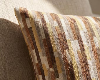 Colorful Striped Cushion Cover, Brown and Mustard Cotton Thick Fabric
