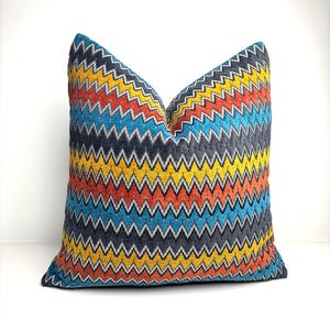 Multicolor Chevron Throw Pillow | Colorful Pillowcase 20x20 | Euro Sham Cover 26x26 | Red Blue Mustard Cushion Cover | Lumbar Pillow 14x20