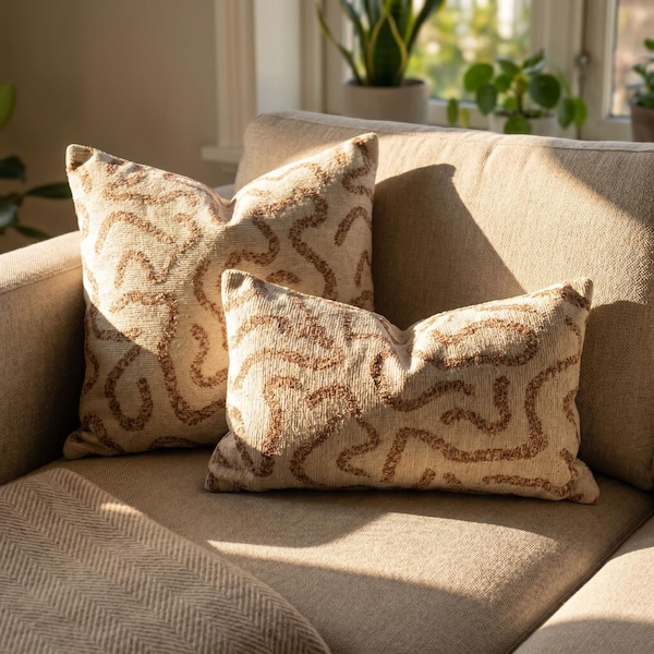 Rust Abstract Pillow Cover: Neutral Beige Thick Throw Pillow, Sofa & Couch Decor