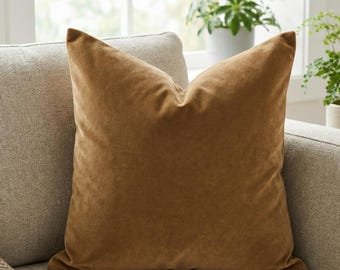 Camel Velvet Pillow Cover – Soft, Thick Fabric in Euro Sham & Cushion