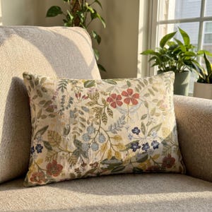Rust and Mustard Botanical Pillow Cover, Cottagecore Lumbar Cushion, Nature Inspired Decor