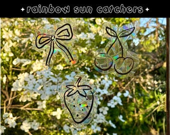 Rainbow Sun Catcher Clings | Bow, Cherry, Strawberry Designs (Static Cling)