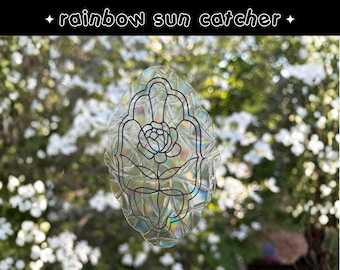 Rainbow Sun Catcher Window Cling | Rose Stained Glass Effect | Renter Friendly Decor | Removable & Reusable | No Adhesive Privacy Film