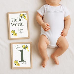 Cartes bébé jalon modifiables | Modèle de toile neutre | mensuel à imprimer bébé citron | Téléchargement numérique pour les nouvelles mamans