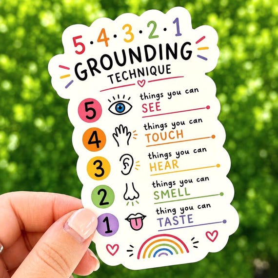 Grounding Technique Sticker | Mental Health Sticker | Therapist Gift | 54321 Anxiety Sticker | Social Worker Gift | Self Care Vinyl Sticker