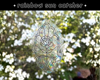 Rainbow Sun Catcher Window Cling | Rose Stained Glass Effect, Renter Friendly Decor (Removable, Reusable)
