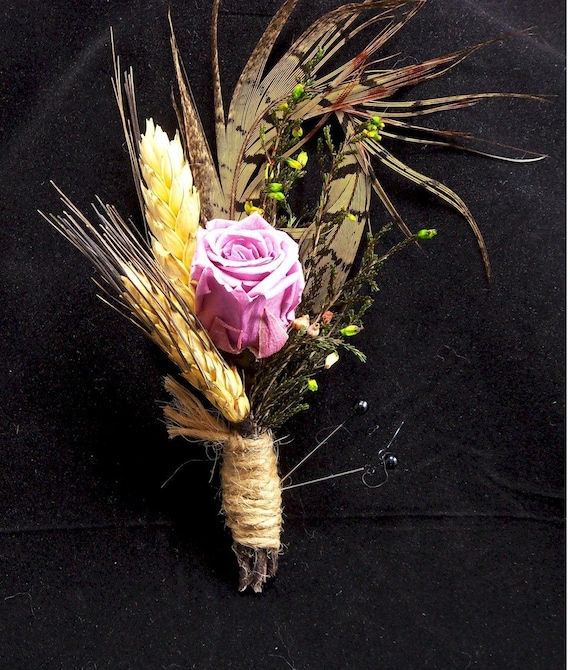 Lavender Rose with Pheasant Feather