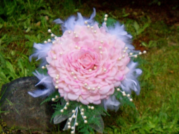 Glamelia Bouquet Cotton Candy Pink Petals, Pearls and Feathers