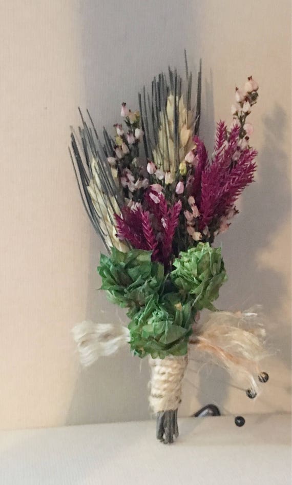 Burgundy, Hops & Wheat boutonnière