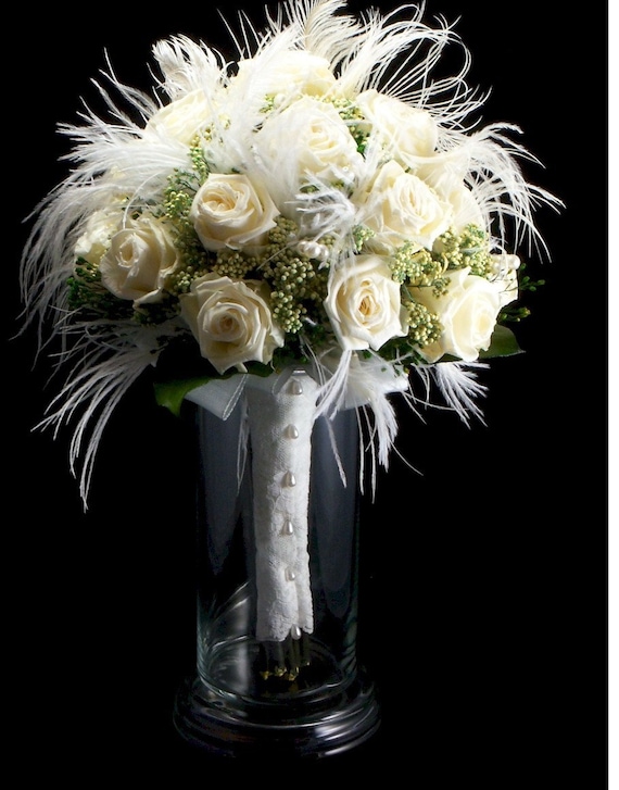 Bridal White Rose Wispy Bridal Bouquet