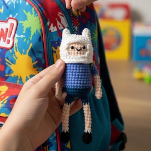 Handmade Fin.n Crochet Amigurumi Keychain, Adventure Time Inspired Backpack Charm, Handmade Finn Crochet Amigurumi Keychain