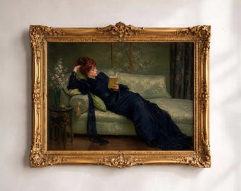 Decadent Young Woman Art Print, Victorian Reading Portrait, Dark Academia Vintage Wall Art