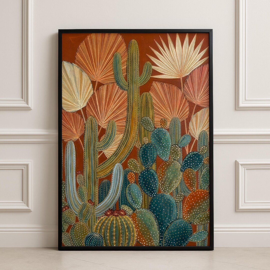 Boho Cactus Garden Art Print – Vintage Southwestern Desert Wall Decor ...